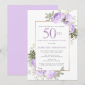 Invitation Purple Gold Floral 50e anniversaire Surprise Party (Devant / Derrière)