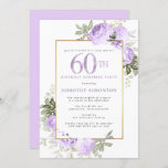 Invitation Purple Gold Floral 60e anniversaire Surprise Party<br><div class="desc">Honorer une femme spéciale avec cette invitation élégante et féminine 60e anniversaire de fête. 60ème est écrit en gros texte violet. Anniversaire Surprise Party suit. Le nom de l'invité honoré est également en lettres majuscules violettes. Le reste du texte est doucement gris colombe. Les détails de la célébration du 60e...</div>