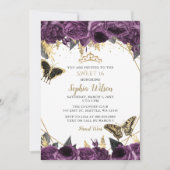 Invitation Purple Gold Floral Butterfly Sweet 16 (Devant)