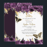 Invitation Purple Gold Floral Butterfly Sweet 16<br><div class="desc">Élégant Purple Gold Floral Papillons Sweet 16 Invitation</div>