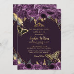 Invitation Purple Gold Floral Butterfly Sweet 16<br><div class="desc">Élégant Purple Gold Floral Papillons Sweet 16 Invitation</div>