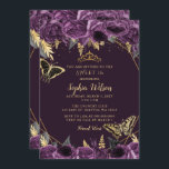 Invitation Purple Gold Floral Butterfly Sweet 16<br><div class="desc">Élégant Purple Gold Floral Papillons Sweet 16 Invitation</div>