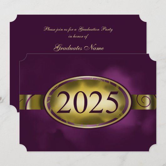 Invitation Purple Gold Floral Button 2025 Graduation Party (Devant / Derrière)