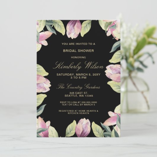 Invitation Purple Gold Floral Fête des mariées de mariage de (Debout devant)