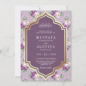 Invitation Purple Gold Floral modèle Mariage musulman (Devant)