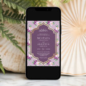Invitation Purple Gold Floral modèle Mariage musulman