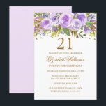 Invitation Purple Gold Floral Rose 21e anniversaire<br><div class="desc">Invitations florales plus élégantes dans le Little Bayleigh Store!</div>