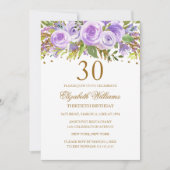 Invitation Purple Gold Floral Rose 30e anniversaire (Devant)