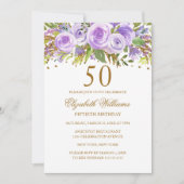 Invitation Purple Gold Floral Rose 50e anniversaire (Devant)