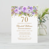 Invitation Purple Gold Floral Rose 70e anniversaire (Debout devant)