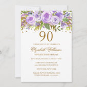 Invitation Purple Gold Floral Rose 90e anniversaire (Devant)