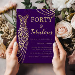 Invitation Purple & Gold Forty & Fab 40e anniversaire<br><div class="desc">Purple & Gold Forty & Fab 40th Birthday Party Invitation Disponible sous forme d'invitation électronique numérique Variations de l'invitation et des articles correspondants dans notre magasin</div>