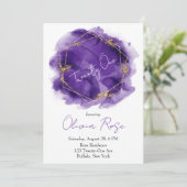 Invitation Purple Gold Géométrique Chic 21e fête d'anniversai (Debout devant)