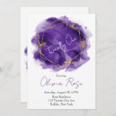 Invitation Purple Gold Géométrique Chic 21e fête d'anniversai (Devant / Derrière)