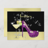 Invitation Purple Gold Glitzy Girly Bubbly Chaussure (Devant / Derrière)