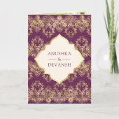 Invitation Purple Gold Lace QR Code Photo Mariage indien (Devant)