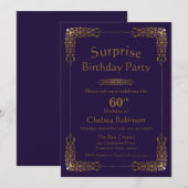 Invitation Purple Gold Lace Surprise 60e fête d'anniversaire (Devant / Derrière)