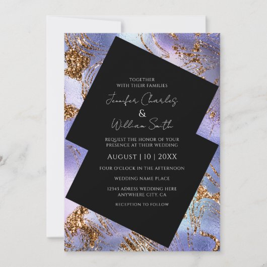 Invitation Purple Gold Marbré moderne (Devant)
