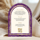 Invitation Purple Gold Marocain QR Code Sikh Arch Mariage