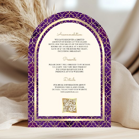 Invitation Purple Gold Marocain QR Code Sikh Arch Mariage