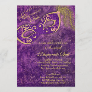 Invitation Purple Gold Masquerade Ball Mardi Gras