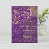 Invitation Purple Gold Masquerade Ball Mardi Gras Mariage (Debout devant)