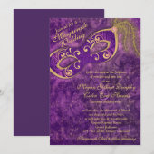 Invitation Purple Gold Masquerade Ball Mardi Gras Mariage (Devant / Derrière)
