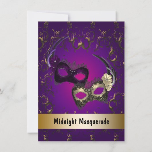 Invitation Purple Gold Masquerade Prom (Devant)