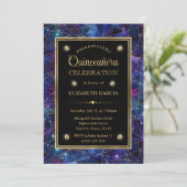 Invitation Purple & Gold Midnight Crystal Galaxy Quinceanera (Debout devant)
