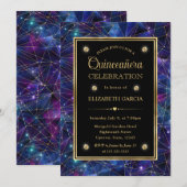Invitation Purple & Gold Midnight Crystal Galaxy Quinceanera (Devant / Derrière)