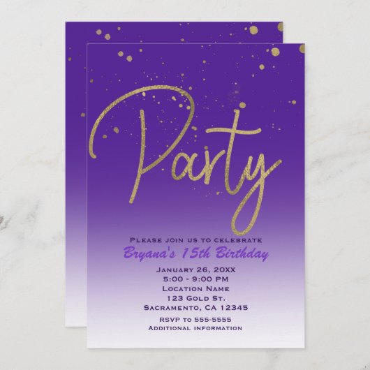 Invitation Purple & Gold Modern Glam Anniversaire de fête Chi