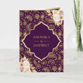 Invitation Purple Gold Paisley Floral QR Code Mariage indien (Devant)
