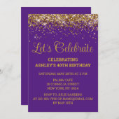 Invitation Purple Gold Parties scintillant 40e anniversaire F (Devant / Derrière)