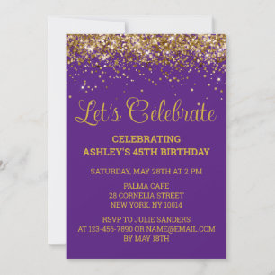 Invitation Purple Gold Parties scintillant 45e anniversaire F