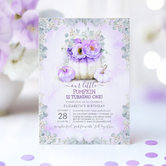 Invitation Purple Gold Parties scintillant Petit Citrouille A