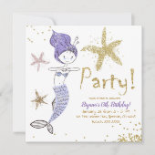 Invitation Purple & Gold Parties scintillant Sirène fête d'an (Devant)