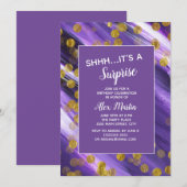 Invitation Purple Gold Parties scintillant Surprise fête d'an (Devant / Derrière)