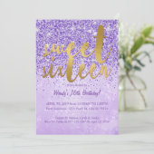 Invitation Purple & Gold Parties scintillant Sweet 16 Invitat (Debout devant)