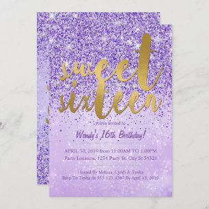 Invitation Purple & Gold Parties scintillant Sweet 16 Invitat