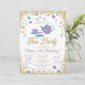Invitation Purple Gold Parties scintillant Tea Party Filles A (Debout devant)