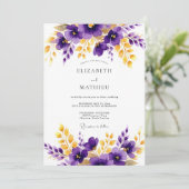 Invitation Purple Gold Polished Floral Wedding (Debout devant)