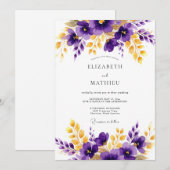 Invitation Purple Gold Polished Floral Wedding (Devant / Derrière)