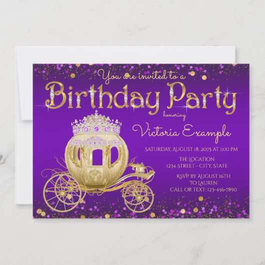 Invitation Purple Gold Princess Anniversaire (Devant)