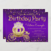 Invitation Purple Gold Princess Anniversaire (Devant / Derrière)