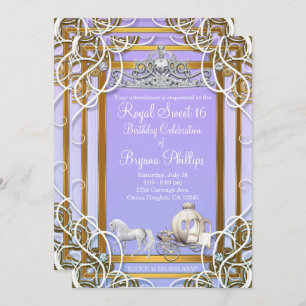 Invitation Purple & Gold Princess Crown Carriage Sweet 16