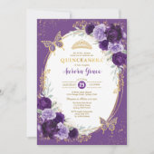 Invitation Purple Gold Quinceañera Flower Photo (Devant)