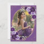 Invitation Purple Gold Quinceañera Flower Photo (Dos)