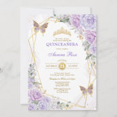 Invitation Purple Gold Quinceañera Papillon Rose Mis Quince (Devant)
