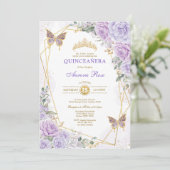 Invitation Purple Gold Quinceañera Papillon Rose Mis Quince (Debout devant)