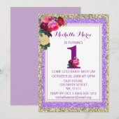 Invitation Purple Gold Rose Faux Parties scintillant Premier (Devant / Derrière)